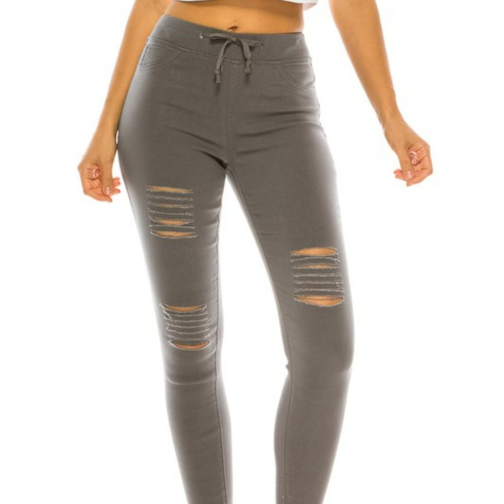 Draw-string Destressed Jeggings